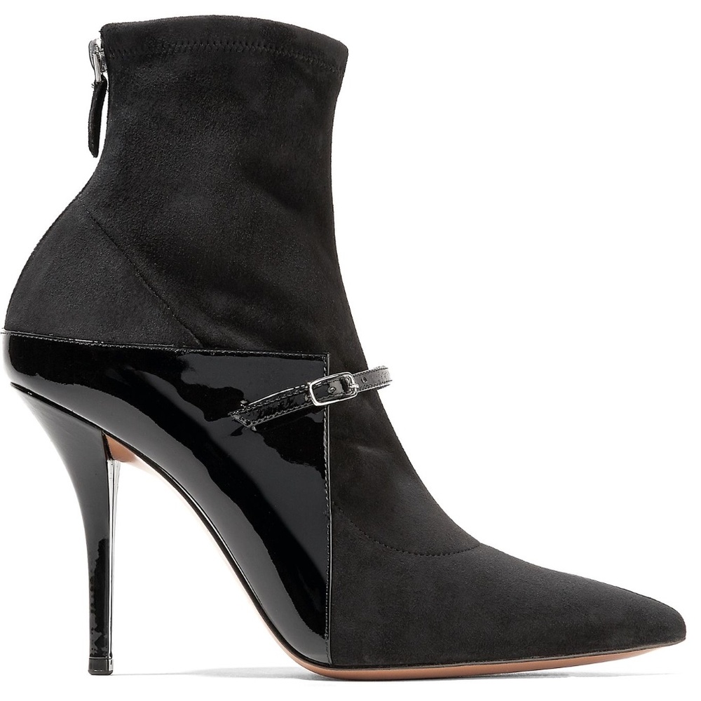 Feminine patent-leather & stretch-suede sock boots